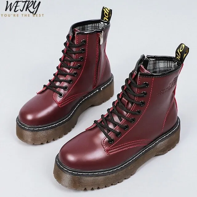 2020 Black Martin Boots Genuine Leather Boots For Women Ankle Boots Punk Dr Motorcycle Shoes Thick Heel Platform Winter Shoes