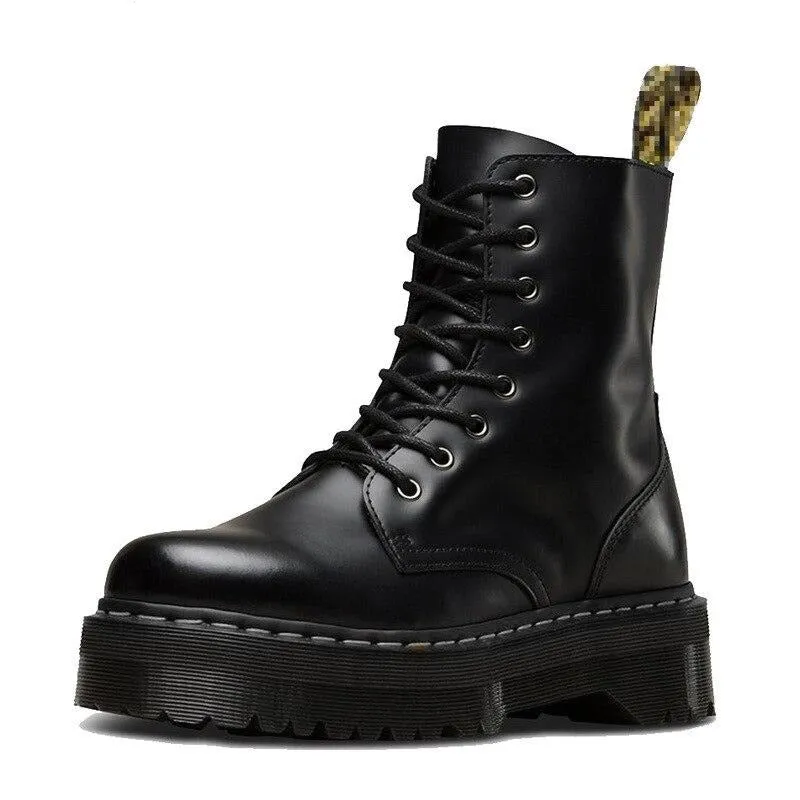 2020 Black Martin Boots Genuine Leather Boots For Women Ankle Boots Punk Dr Motorcycle Shoes Thick Heel Platform Winter Shoes