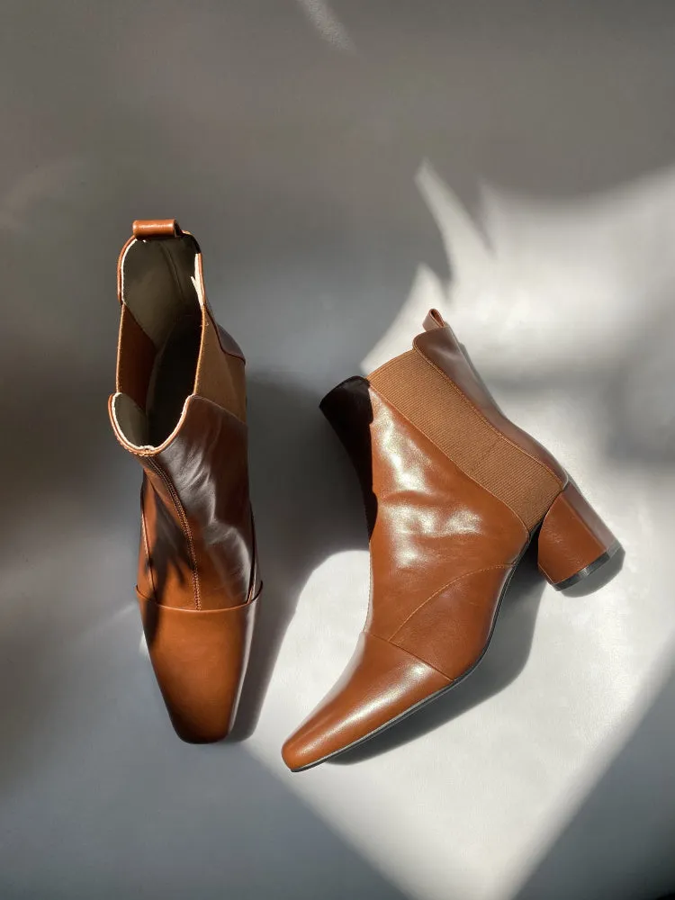 LUXE SEVEN DESIGN SQUARE TOE HEELED ANKLE BOOTS