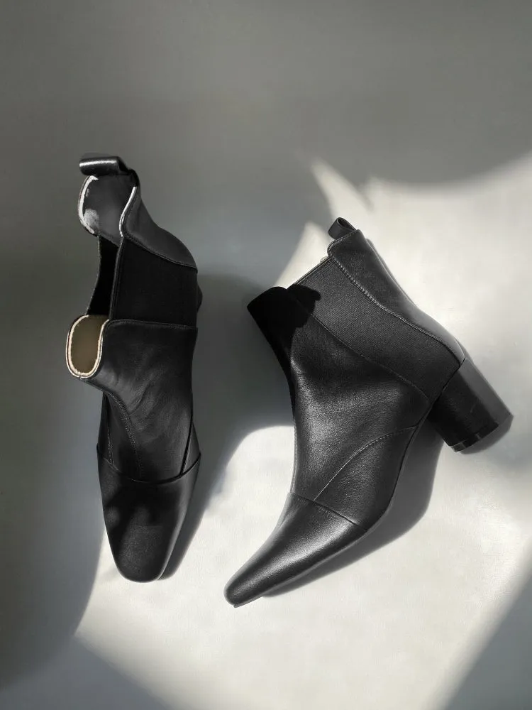 LUXE SEVEN DESIGN SQUARE TOE HEELED ANKLE BOOTS