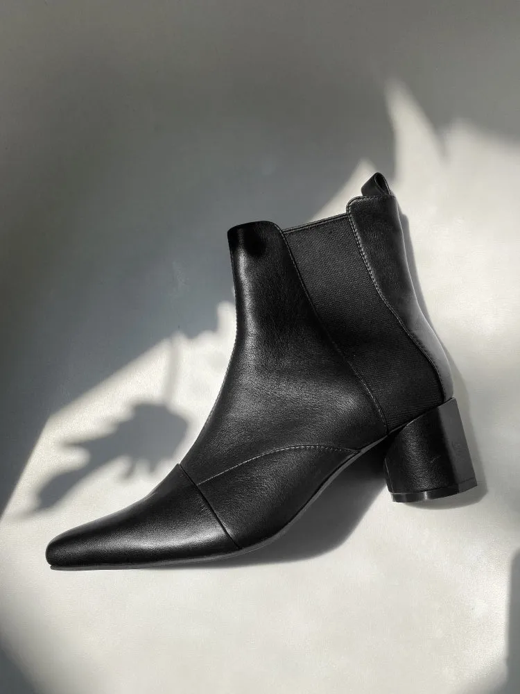 LUXE SEVEN DESIGN SQUARE TOE HEELED ANKLE BOOTS