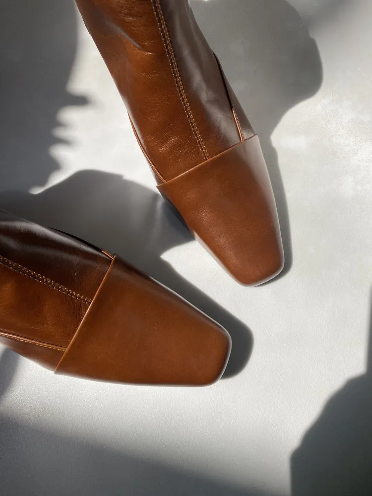 LUXE SEVEN DESIGN SQUARE TOE HEELED ANKLE BOOTS