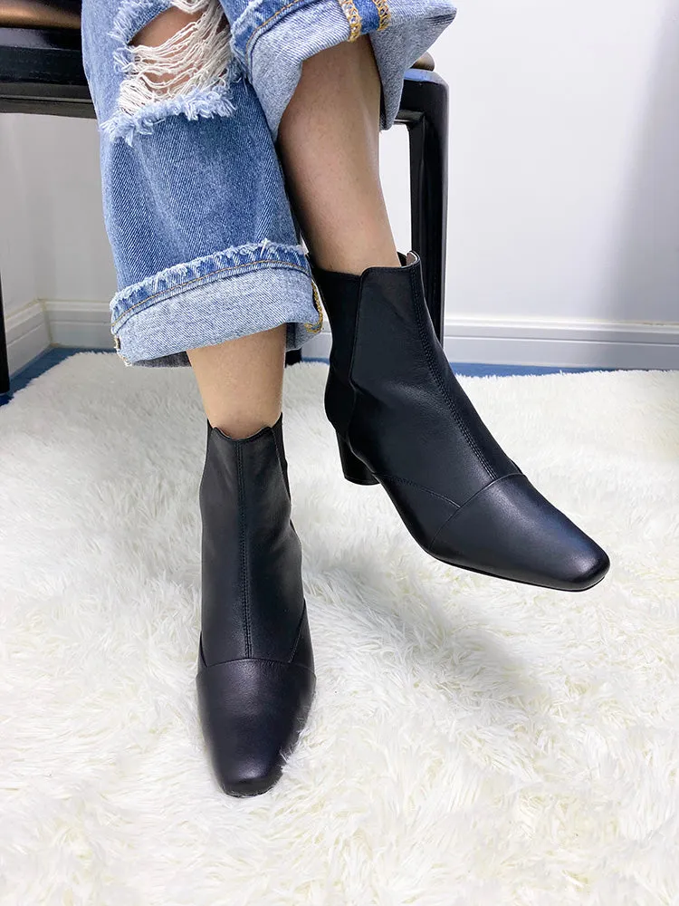 LUXE SEVEN DESIGN SQUARE TOE HEELED ANKLE BOOTS
