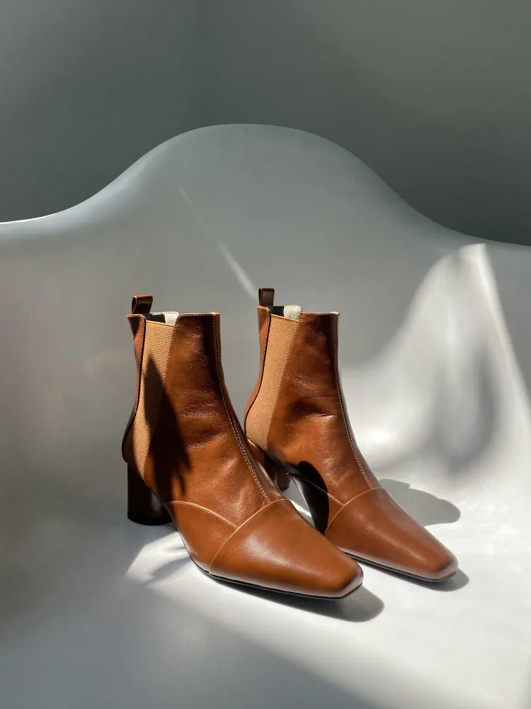 LUXE SEVEN DESIGN SQUARE TOE HEELED ANKLE BOOTS