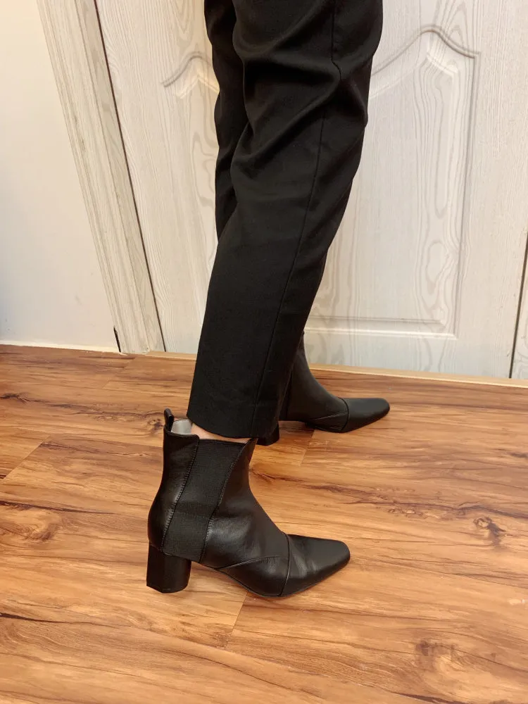 LUXE SEVEN DESIGN SQUARE TOE HEELED ANKLE BOOTS