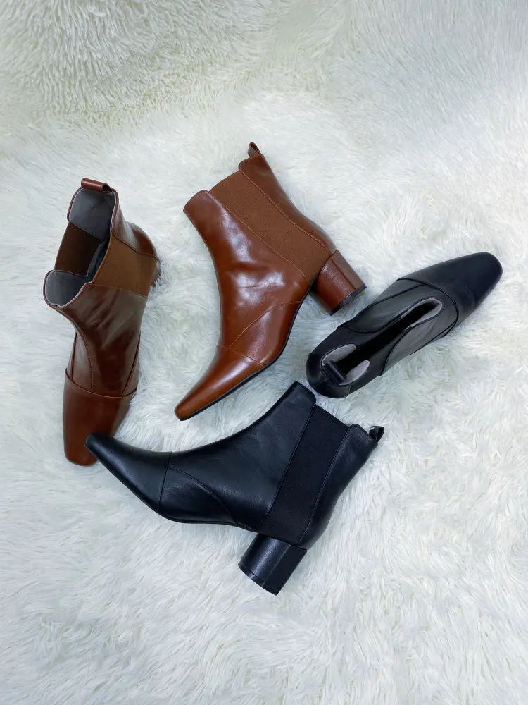 LUXE SEVEN DESIGN SQUARE TOE HEELED ANKLE BOOTS