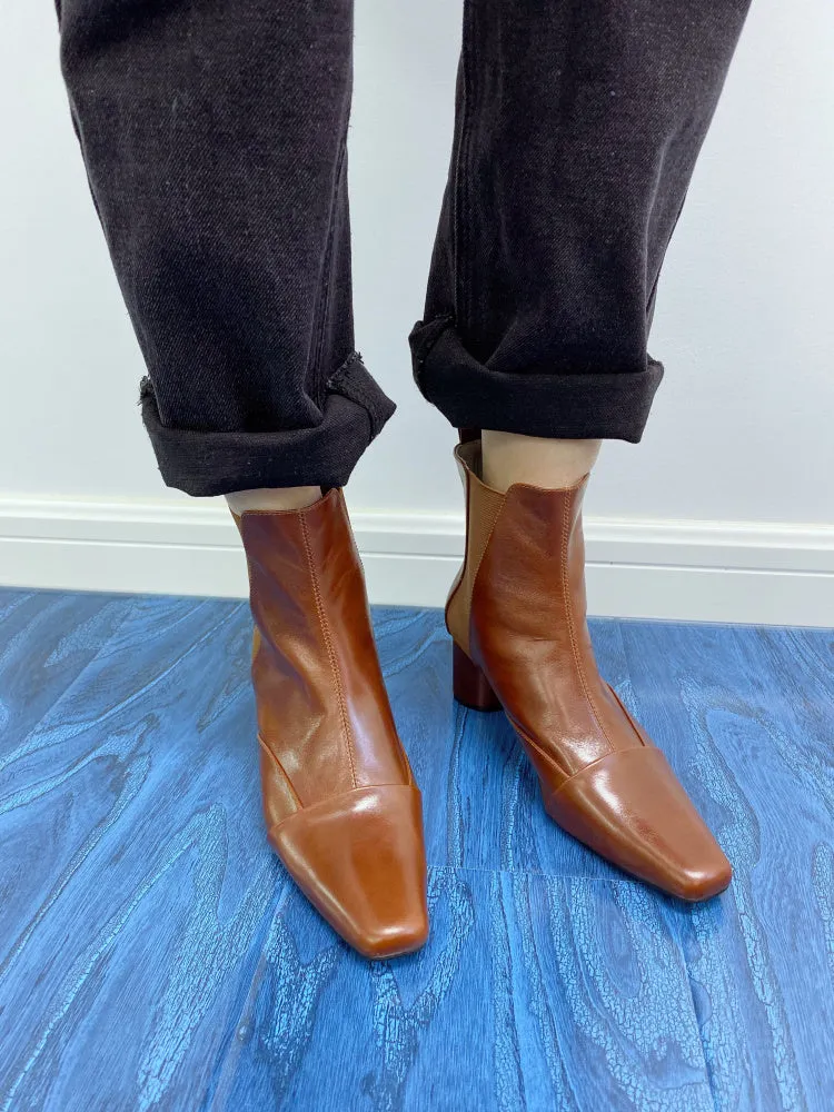 LUXE SEVEN DESIGN SQUARE TOE HEELED ANKLE BOOTS