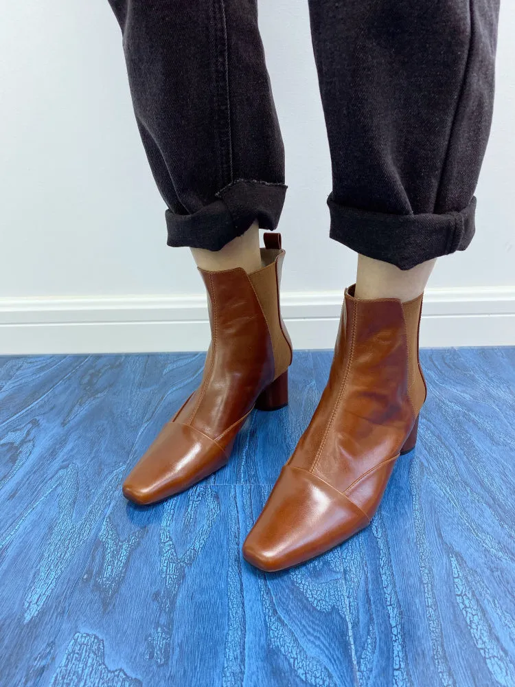 LUXE SEVEN DESIGN SQUARE TOE HEELED ANKLE BOOTS