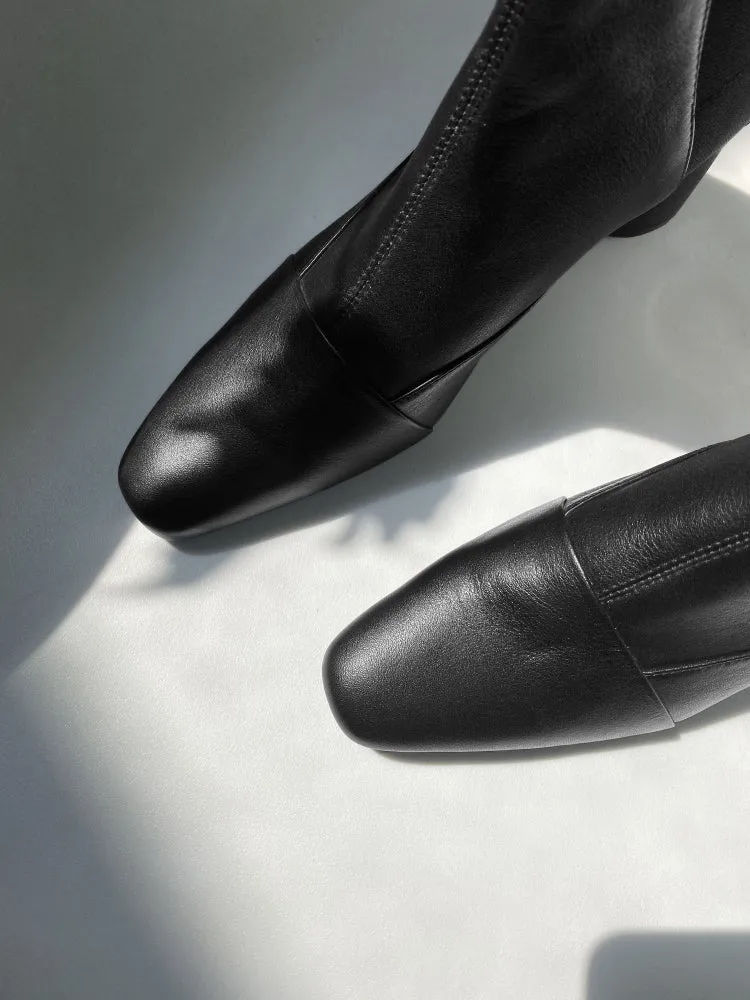 LUXE SEVEN DESIGN SQUARE TOE HEELED ANKLE BOOTS