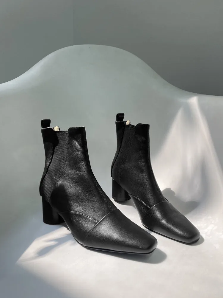 LUXE SEVEN DESIGN SQUARE TOE HEELED ANKLE BOOTS