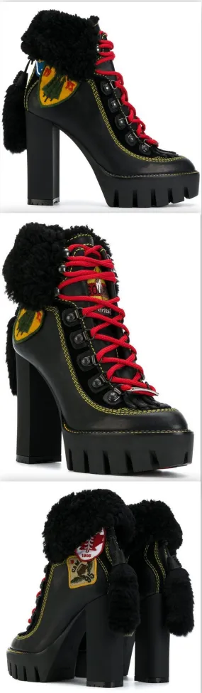 'Stivale' Ankle Boots, Black Fur