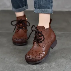 Women's Big Toe Martin Boots For Women Lace-Up Leather Ankle Booties in Black/Brown